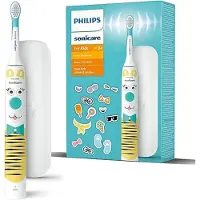 Philips Brosse à dents électrique Sonicare For Kids - Design a Pet Edition - avec autocollants d'animaux spéciaux pour enfants, étui de voyage étroit et chargeur USB (modèle HX3603/01)