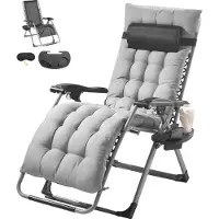 Vevor Chaise à gravité zéro, chaise longue à gravité 26 pouces pour l'intérieur et l'extérieur, chaise réglable anti-gravité avec coussin, appui-tête, repose-pieds et porte-boisson, 500 lbs, gris