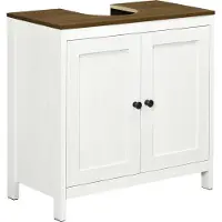 Kleankin Meuble sous lavabo salle de bain meuble sous évier - placard 2 portes avec étagère - 60 x 30 x 60 cm - blanc et aspect bois