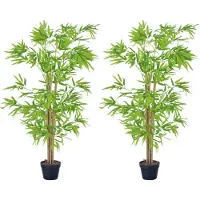 Outsunny Lot de 2 Bambous artificiels hauteur 1,5 m 644 feuilles denses réalistes pot inclus noir avec lichen vert