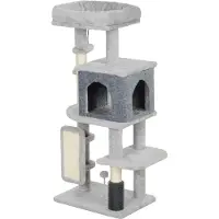 PawHut Arbre à chat, tour de jeux pour chats, hauteur de 104 cm, avec tapis griffoir, lit pour chat, maison pour chat, plateformes, brosse de toilettage, balles de jeu, gris clair