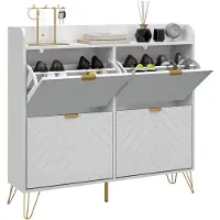 HOMCOM Meuble à chaussures 4 abattants style art déco - dim. 106L x 24l x 102H cm - acier doré MDF blanc