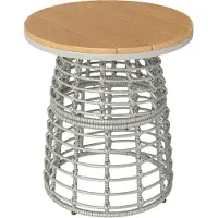Outsunny Table basse de jardin, table d'appoint extérieur ronde en résine aspect rotin métal et plateau composite, Ø 45 x 50 cm gris