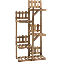 Outsunny ?tagre Fleurs en Bois Supports de Pots Porte Plante Bois 5 tablettes Ornement Petites barrires 60 x 30x 130cm Bois de Sapin trait carbonisation pour Intrieur Jardin Terrasse Balcon