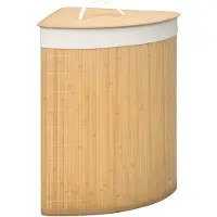 HOMCOM Panier à linge d'angle corbeille à linge bac à linge 55 L couvercle sac amovible poignée bambou tissu