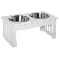 PawHut Gamelle Double Chien Chat Porte-Gamelles Surélevé Dim 44l X 24l X 15h Cm 2 Gamelles Acier Inox Incluses Mdf Blanc