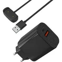 Phonillico Chargeur Secteur 12W + Cable Compatible avec Amazfit GTR 2/GTR 2e/GTS 2/GTS 2e/GTS 2 Mini/GTS 4 Mini/BIP U/T-Rex Pro/Pop/BIP 3 - Charge Montre