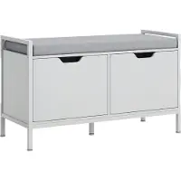 HOMCOM Banc à chaussures meuble à chaussures, 2 placards, meuble d'entrée avec coussin rembourrée, pour couloir, entrée, chambre, 84l x 35P x 50H cm, blanc