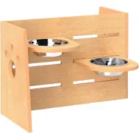 PawHut Porte-Gamelles Modulable Réglable Écuelles Incluses Idéal Pour 2 Chiens Aspect Bois Acier Inox
