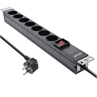 InLine 19" Multiprise, 7x contact de protection, avec interrupteur, 2m, noir