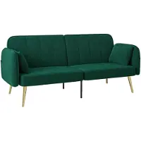 HOMCOM Canapé convertible 2 places style Art déco 2 coussins inclus piètement effilé métal doré velours vert emeraude