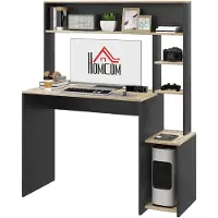 HOMCOM Bureau multi-rangement 5 étagères dim. 114L x 45l x 138H cm gris aspect chêne clair