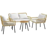 Outsunny Ensemble Salon Jardin 4 Places 4 Pièces Style Colonial Avec Coussins
