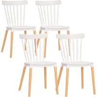 HOMCOM Lot de 4 chaises de salle à manger style scandinave piètement bois hêtre PP blanc