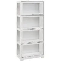 HOMCOM Vitrine colonne 4 niveaux - 4 portes abattantes - dim. 59 x 30 x 139 cm - MDF blanc acrylique transparent