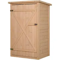 Outsunny Armoire Abri De Jardin Remise Pour Outils Bois De Sapin Pré-Huilé Toit Bitumé Incliné - Grande Porte Verrouillable Loquet - 2 Étagères - Dim. 75l X 56l X 115h Cm