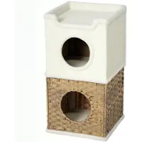 PawHut Niche pour chat d'intérieur à 3 niveaux, tour pour chat avec un plateau supérieur ouvert, tonneau à gratter en sisal pour animaux de moins de 6 kg, 41 x 41 x 75,5 cm, crème