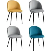HOMCOM Chaises de visiteur design scandinave - lot de 4 chaises - velours gris bleu canard moutarde