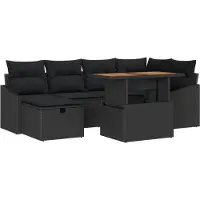 vidaXL Ensemble de salon de jardin , 7 pièces, noir, en résine tressée