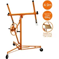 MonsterShop Lève Plaques Lève Panneaux de Platre Placoplâtre 5M Hauteur Réglable de 1.46m à 4.9 M - Capacité 68kg - Manutention Plaque de Plâtre Construction Bâtiment Rénovation Chariot Pose à sec Aide Montage