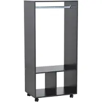 HOMCOM Armoire penderie étagère 2 niches penderie 4 roulettes pivotantes dim. 60L x 40l x 128H cm noir