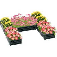 Outsunny Jardinière carré potager de jardin modulable en acier ensemble de 5 jardinières pour légumes, plantes, fleurs, dim. 245L x 242l x 31H cm vert