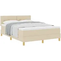 vidaXL Lit boxspring avec coussins et tête de lit, couleur crème, 140 x 190 cm, tissu