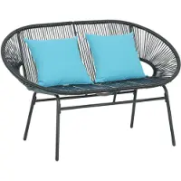 Outsunny Banquette banc de jardin 2 places en acier et cordage en rsine avec 2 coussins - dim. 132L x 72l x 83H cm - noir