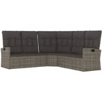 vidaXL Canapé d'angle avec fonction couchage et coussins Gris Poly Rotin