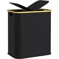 HOMCOM Panier à linge double pliable 80L - corbeille à linge sale avec couvercle et poignées - non tissé noir bambou