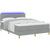 vidaXL Lit boxspring à LED avec tête de lit, gris clair, 140 x 190 cm, tissu