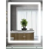 Kleankin Miroir Lumineux LED rectangulaire Miroir mural avec étagère de salle de bain 80 x 60 cm luminosité réglable anti-buée Interrupteur Tactile