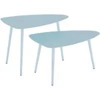 Outsunny Lot de 2 tables basses de jardin, tables d'appoint gigognes triangulaires, cadre en acier, avec patins ajustables pour balcon, patio, jardin, bleu clair