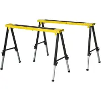 Durhand Lot de 2 tréteaux pliables télescopiques réglable en hauteur poignée transport dim. 100L x 60l x 62-90H cm surface antidérapante métal noir jaune