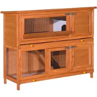 PawHut Cage A Lapin Poulailler Clapier En Bois De Pin De Grande Taille Avec 2 Etages 120x48x100 Cm