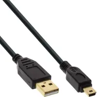 InLine 31820P Câble USB 2.0 mini, USB A prise à Mini-B prise (5 broches), noir, e contacts, 2m