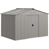 Outsunny Abri De Jardin 5,4 M² - Cabanon Double Porte Coulissante - Fondation Incluse - 277 X 195 X 192 Cm - Tôle D'acier Ondulée Gris
