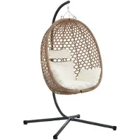 vidaXL Fauteuil suspendu en forme d'œuf, en polyrotin, 104 x 100 x 191 cm, couleur crème clair