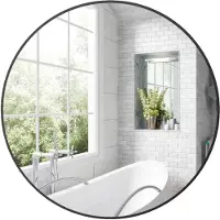 HOMCOM Miroir rond, miroir salle de bain, diamètre 70 cm, cadre en métal, miroir mural, facile à installer, pour chambre, salon, entrée, noir