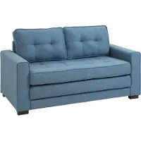 HOMCOM Canapé convertible 2 places canapé-lit avec dossier capitonné, coussins et matelas pliable au sol, canapé en tissu effet lin pour salon, chambre d'amis, 147,5 x 75 x 85 cm, bleu