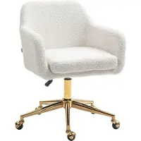 HOMCOM Chaise de bureau style Art déco piètement acier doré assise dossier accoudoirs enveloppant effet laine bouclée crème