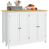 HOMCOM Ensemble îlot central de cuisine 2 tabourets de bar blanc chêne clair