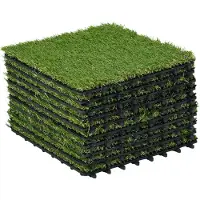 Outsunny Gazon Synthétique Artificiel Set De 10 Dalles Carreaux 30 X 30 Cm Épaisseur Confort 3,5 Cm À Emboîter Vert