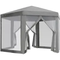 Outsunny Tonnelle barnum tente de réception hexagonale style cosy métal polyester gris