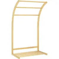 HOMCOM Porte-serviettes style cosy bambou verni 3 barres étagère sol H.84 cm