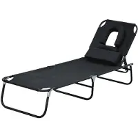 Outsunny Transat De Jardin Chaise Longue Pliante Bain De Soleil Pour Lecture Noir
