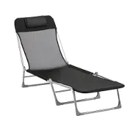 Outsunny Bain De Soleil Transat Pliable Dossier Réglable 5 Positions Acier Teslin Noir