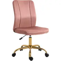 Vinsetto Chaise de bureau style Art déco pied métal doré velours rose poudré