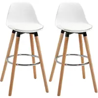 HOMCOM Tabourets de bar style scandinave - lot de 2 tabourets de bar avec repose-pieds - piètement bois de hêtre assise PU blanc