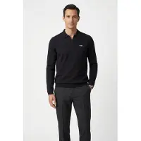 BOSS Pull en coton à encolure zippée avec logo contrastant